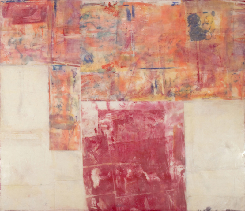 Deborah Winiarski, On The Heights, 2012. Encaustic monotype, kozo paper, oil on museum board mounted on panel. 31 x 36 x 3 in.