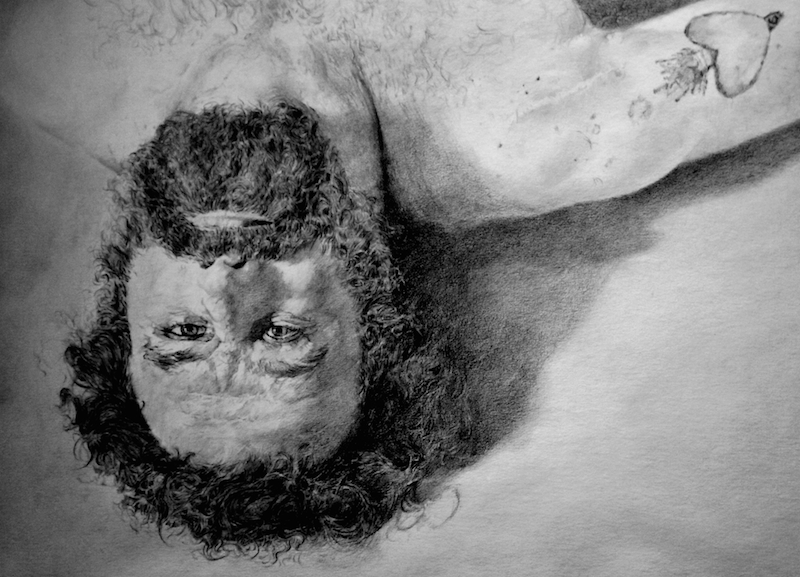Sherry Camhy, Peter Upside Down, 2013. Graphite on paper, 20 x 30 in.