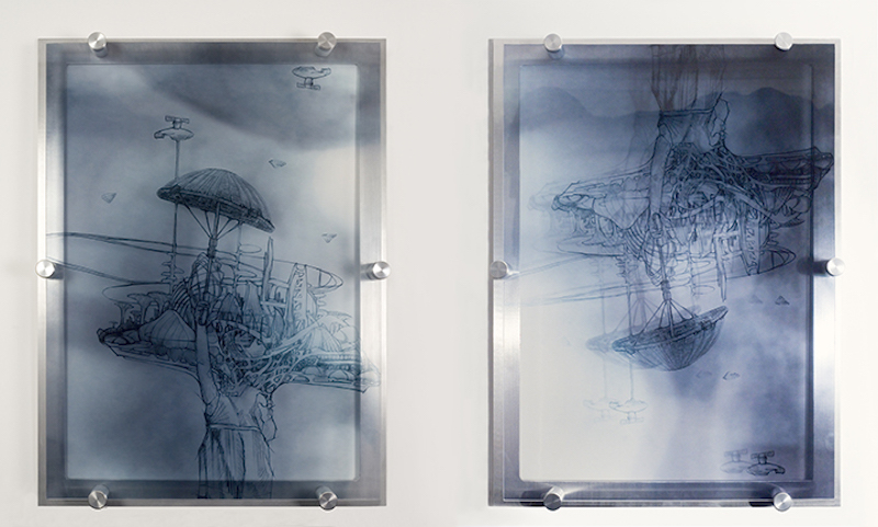 Naomi Campbell, Jesters are wild, 2013. Plexiglas mount with printed X-ray photography and drawing images, aluminum, plastic, metal (diptych), 26 x 41 x 2 in.