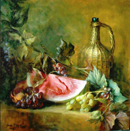 James Sulkowski, Watermelon with Grapes, 2010. Oil on canvas, 20 x 20 in.